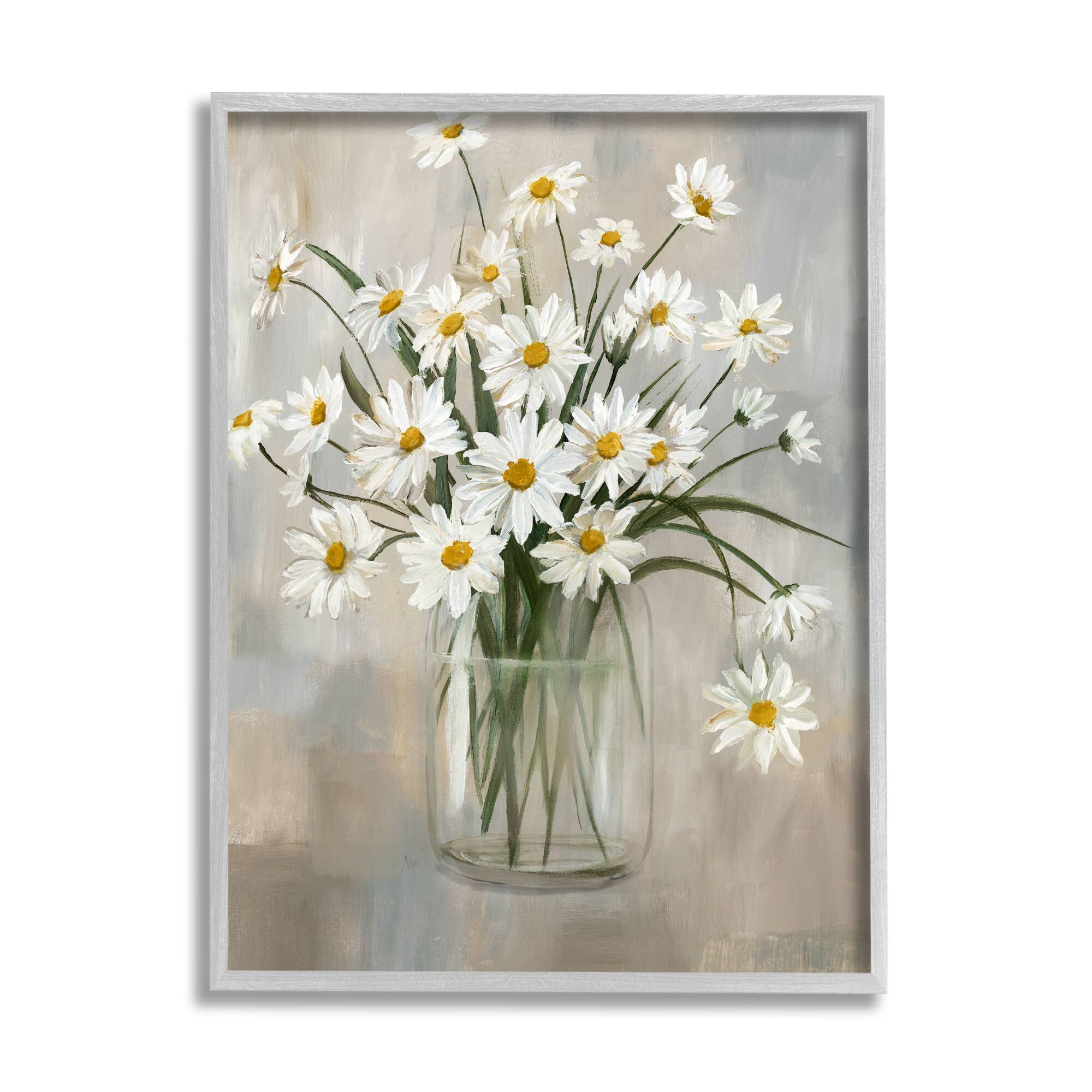 Stupell Industries Daisy Bloom Bouquet Potted Flowers Abstract Pattern Framed Wall Art